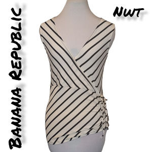 NWT Banana Republic White Black Stripes Deep V Neck Sleeveless Top XS